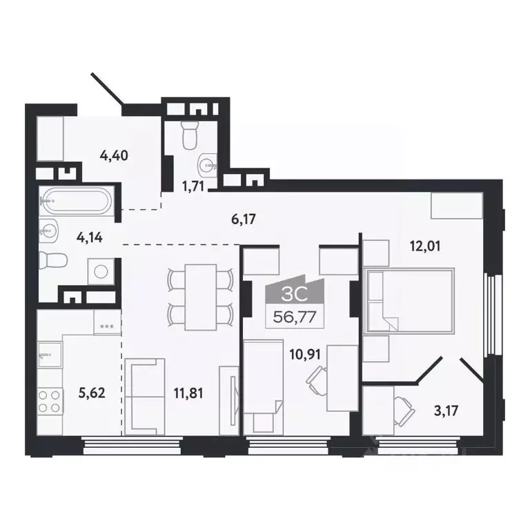 3-к кв. Томская область, Томск Черемошники мкр, ул. Бердская, 14/3 ... - Фото 1