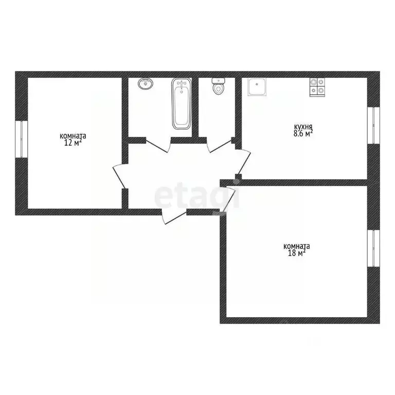 2-к кв. Ленинградская область, Киришский район, Будогощь пгт ул. ... - Фото 2