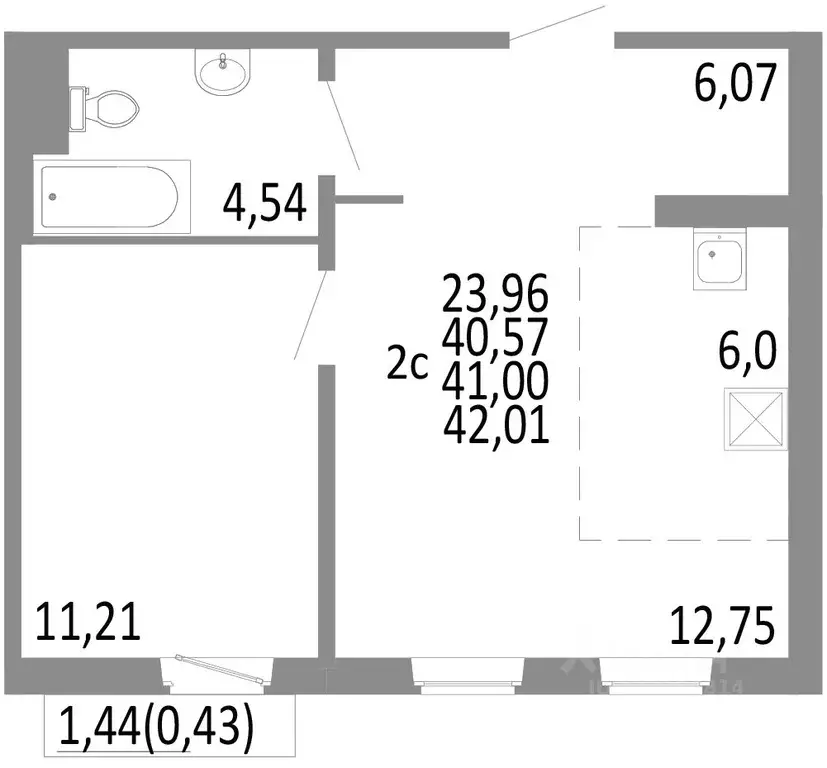 2-к кв. Челябинская область, Челябинск ул. Блюхера, 125Б (41.0 м) - Фото 0