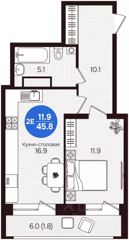 2-к кв. Чувашия, Новочебоксарск ул. 10-й Пятилетки, поз5 (45.8 м) - Фото 2