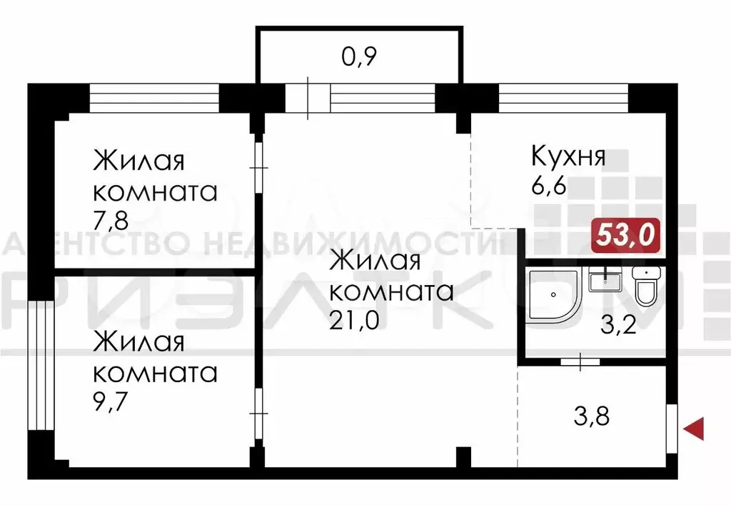3-к. квартира, 53 м, 2/5 эт. - Фото 0