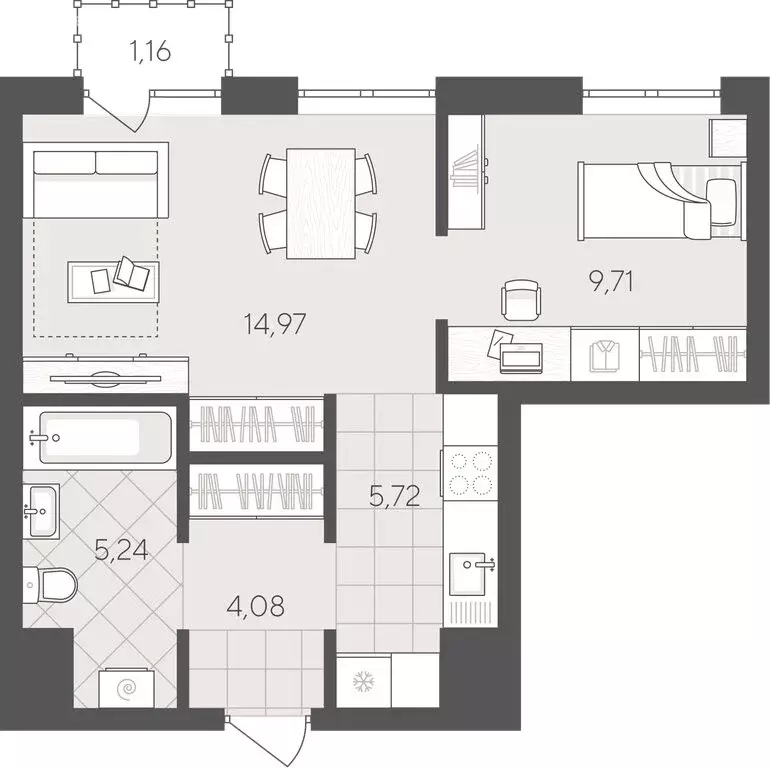 1-комнатная квартира: Тюмень, улица Геннадия Райкова, 19 (40.88 м) - Фото 1