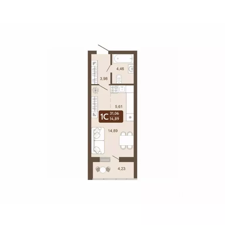 Студия Кемеровская область, Кемерово 58В мкр, 1 (31.06 м) - Фото 0