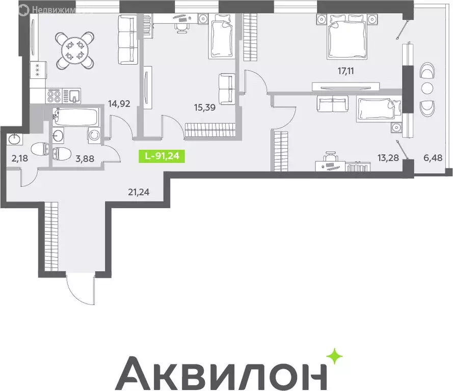 3-комнатная квартира: Санкт-Петербург, бульвар Александра Грина, 4 ... - Фото 0