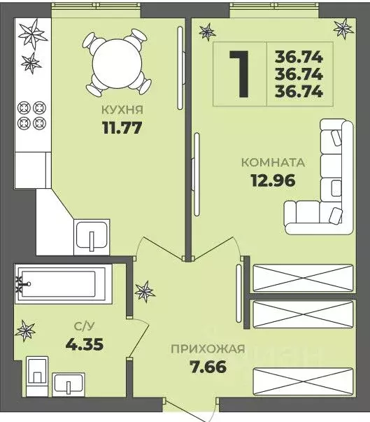 1-к кв. Калининградская область, Калининград ул. Генерала Толстикова, ... - Фото 1