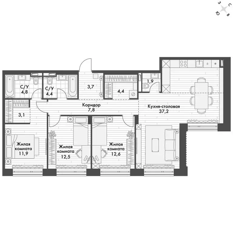 4-комнатная квартира: Владивосток, улица Крылова, 10/1 (105.3 м) - Фото 0