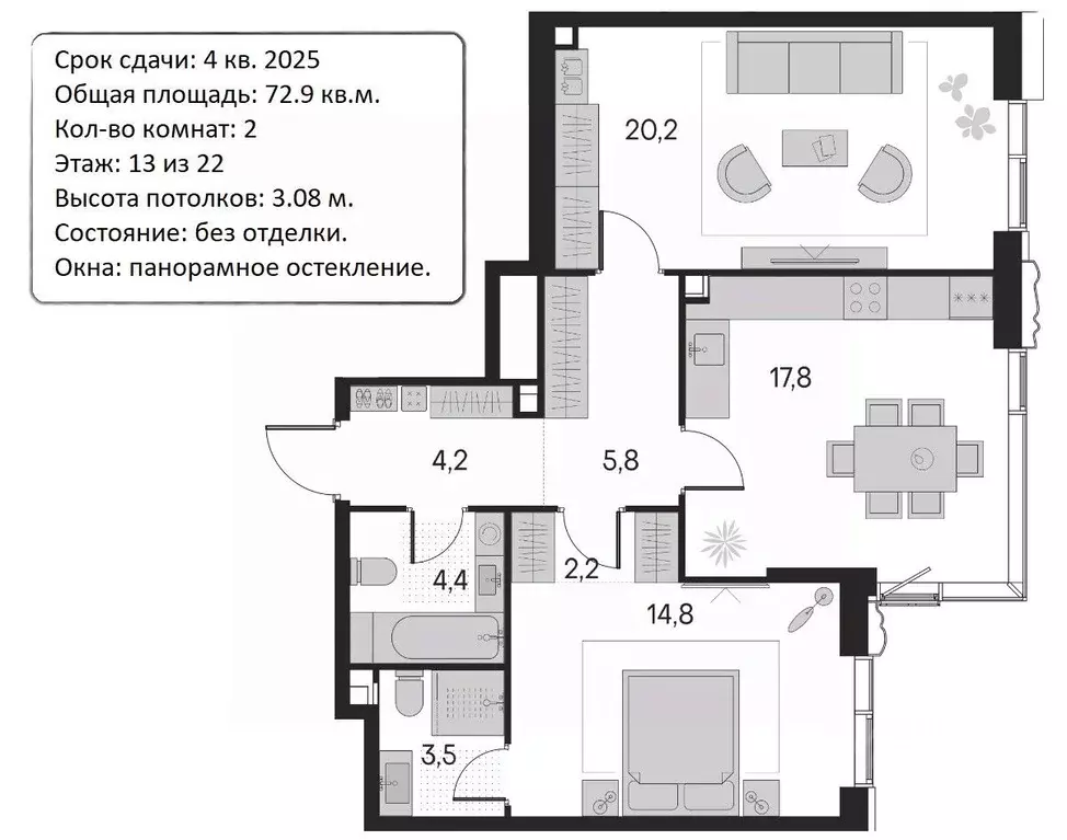 2-к кв. Москва Вивальди кв-л, Клубный Город на Реке Примавера жилой ... - Фото 1