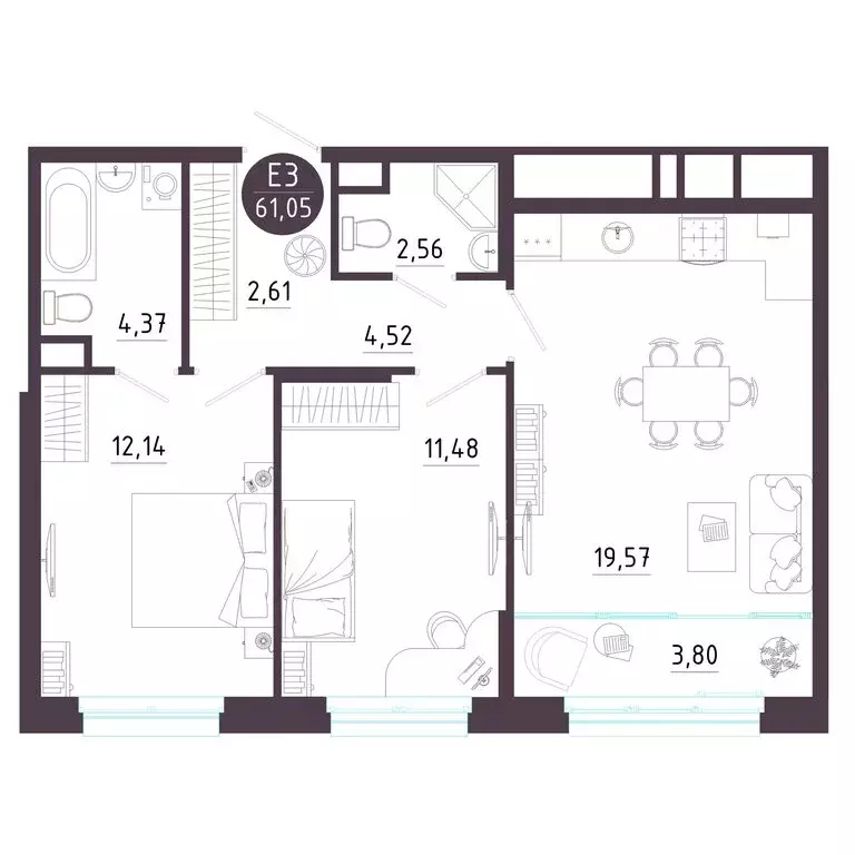 2-комнатная квартира: Тула, Пряничная улица, 8 (61.05 м) - Фото 0