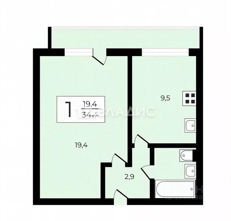 1-к кв. Москва ул. Бутлерова, 38К2 (34.8 м) - Фото 2