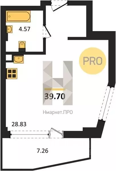 Студия Севастополь ул. Летчиков, 10 (39.7 м) - Фото 1