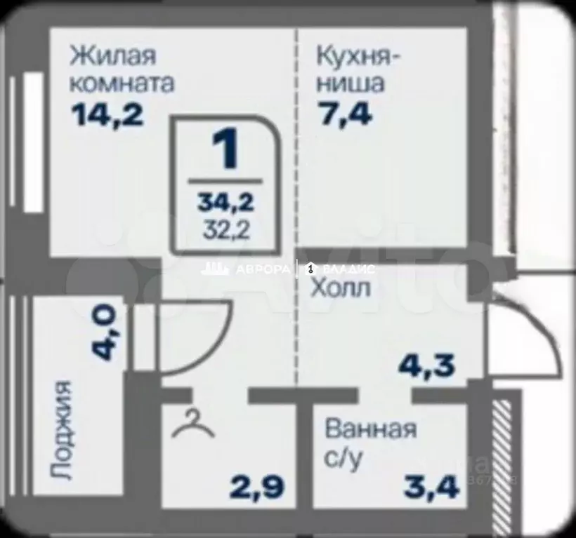 Квартира-студия, 32,2 м, 2/9 эт. - Фото 0