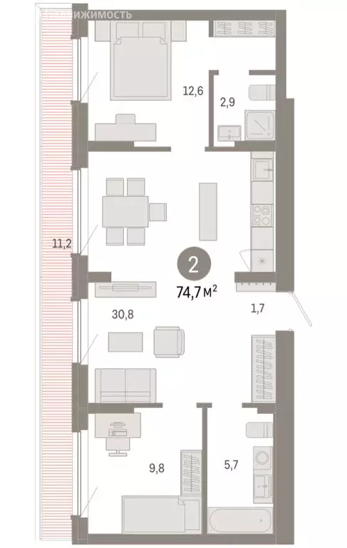 2-комнатная квартира: Новосибирск, квартал Лебедевский, 1/3 (74.7 м) - Фото 2