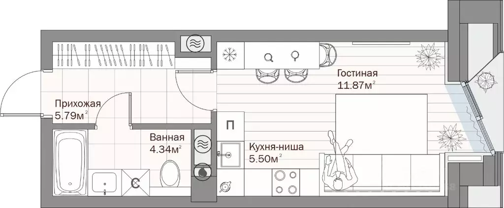 Студия Татарстан, Казань ул. Качалова (27.5 м) - Фото 0