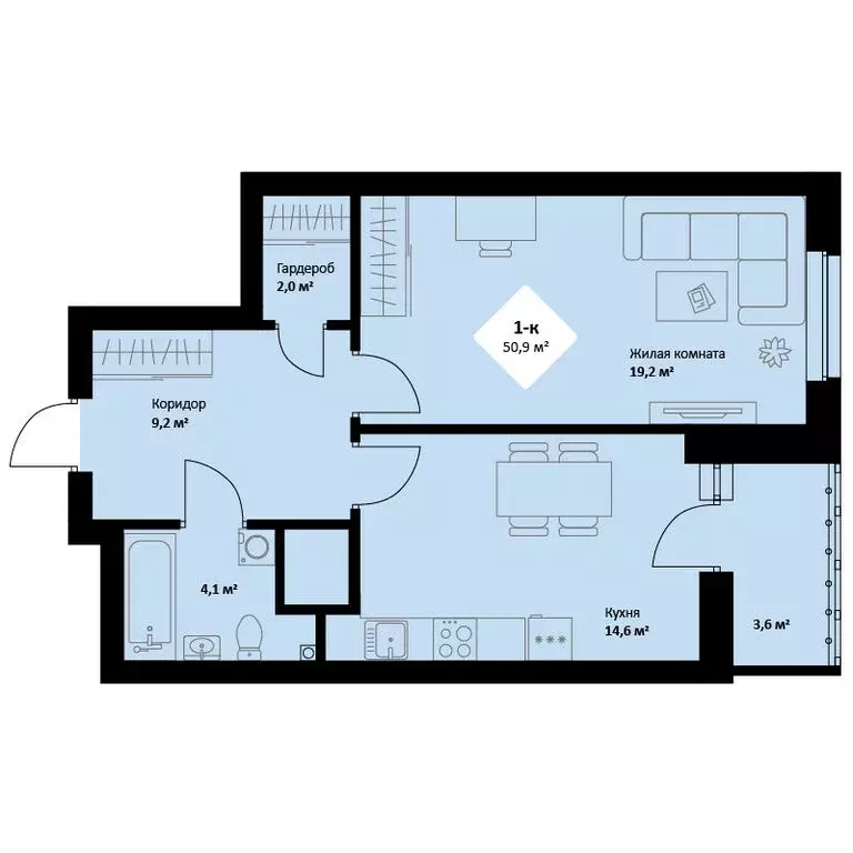 1-комнатная квартира: Екатеринбург, проспект Космонавтов, 108/3 (50.7 ... - Фото 1