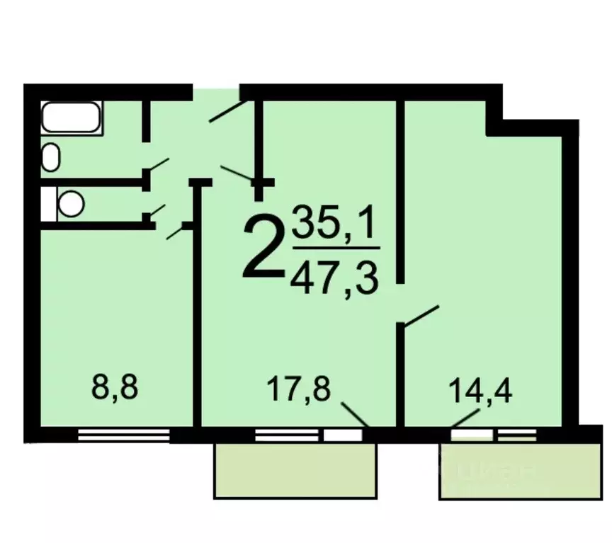 2-к кв. Москва Туристская ул., 13К2 (47.0 м) - Фото 0