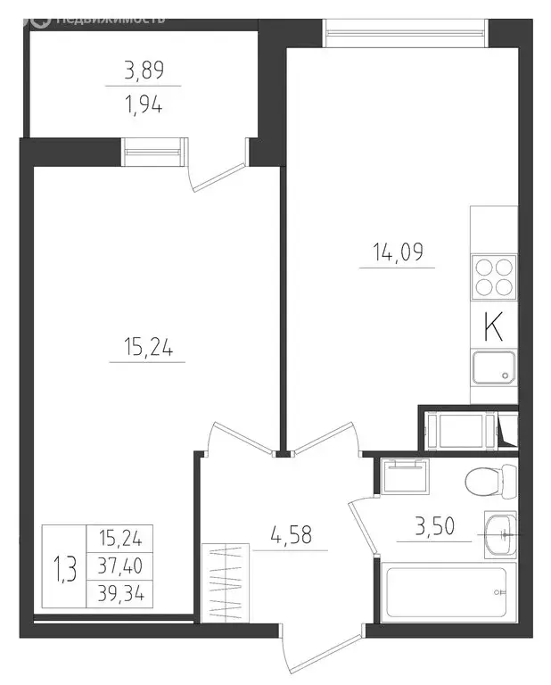 1-комнатная квартира: Красное Село, улица Лермонтова, 15к2 (39.35 м) - Фото 1