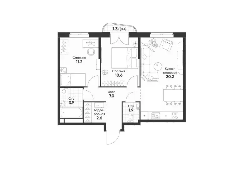 Продаётся 2-к квартира, 57.8 м - Фото 0