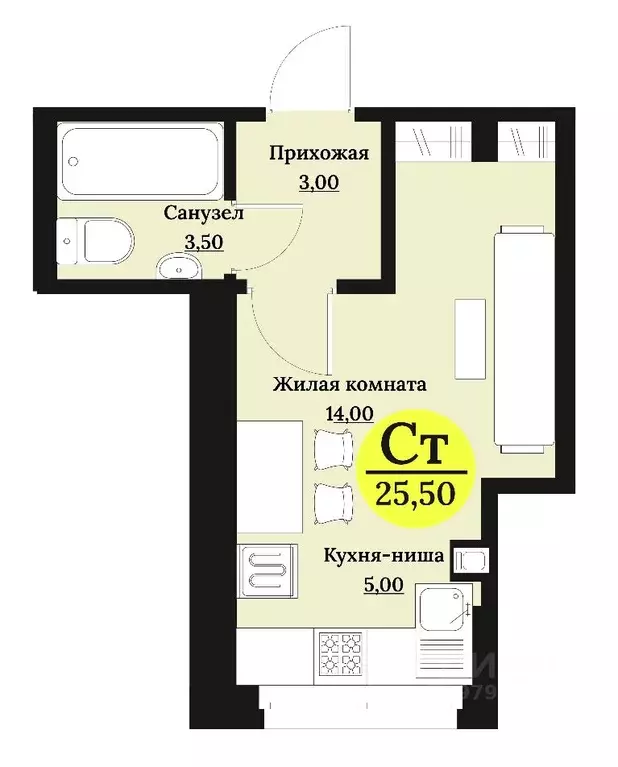 Студия Ставропольский край, Ставрополь Лесная ул., 204 (25.5 м) - Фото 0