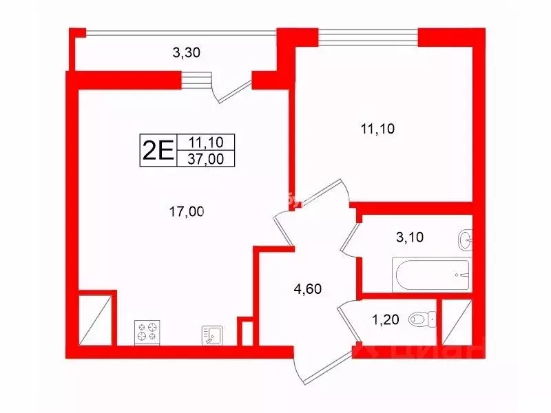 1-к кв. Санкт-Петербург ул. Вадима Шефнера, 4 (37.0 м) - Фото 2