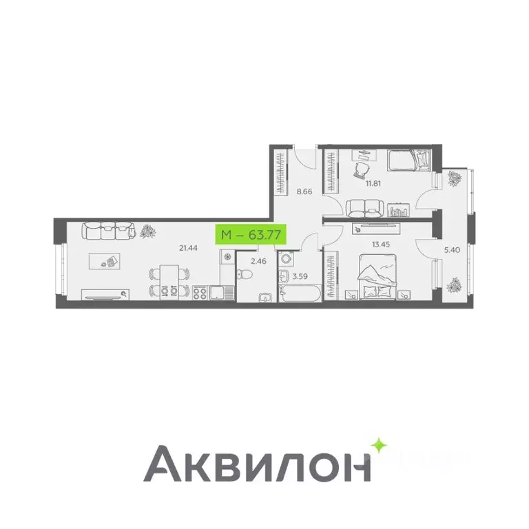 2-к кв. Архангельская область, Архангельск Троицкий просп., 110 (63.77 ... - Фото 1