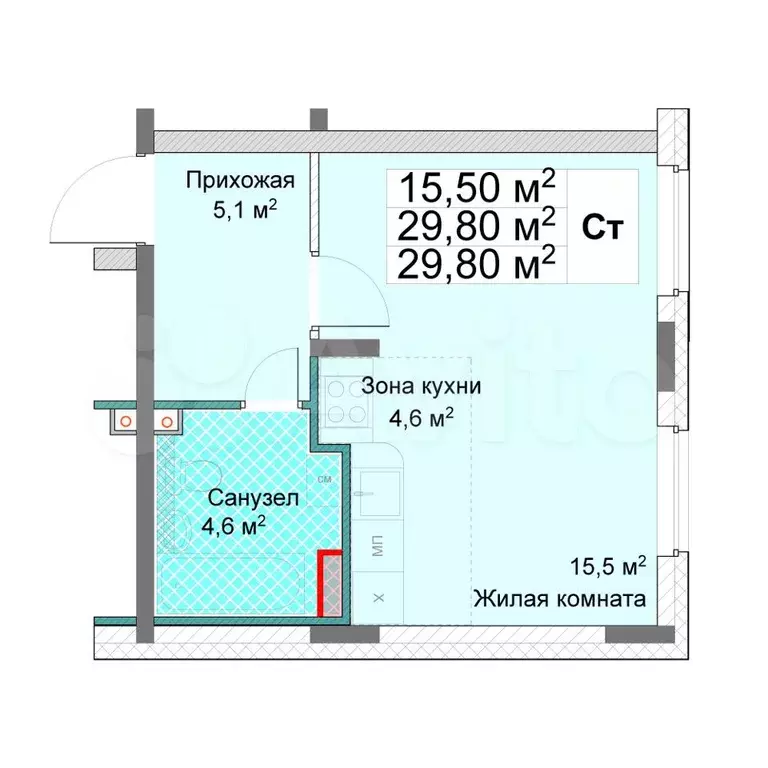 Квартира-студия, 29,8 м, 1/12 эт. - Фото 0