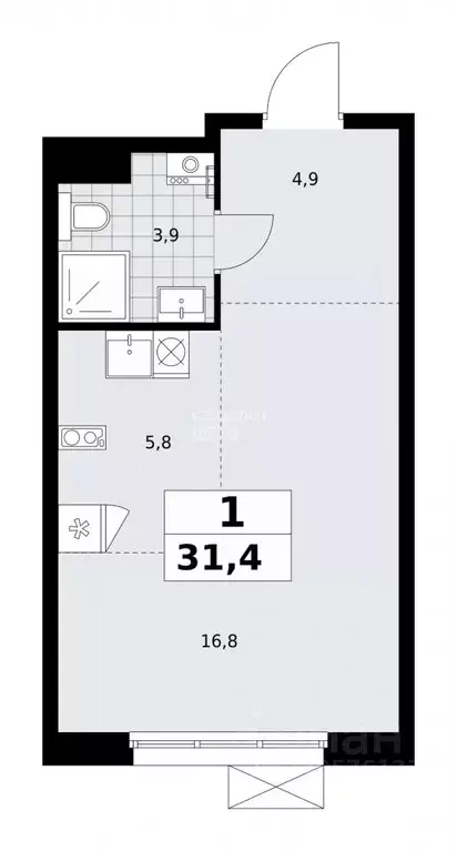 Студия Москва ул. Лобановский Лес, 7 (31.4 м) - Фото 2