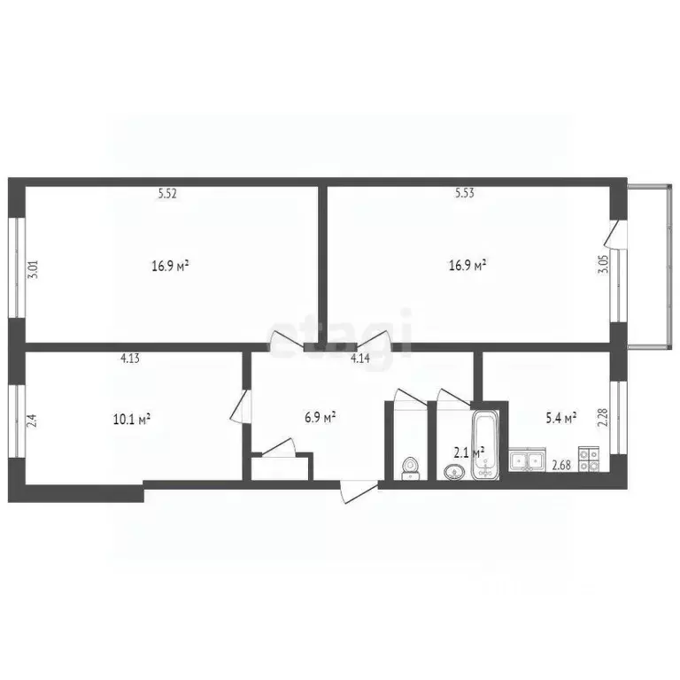 3-к кв. Кемеровская область, Кемерово Волгоградская ул., 32Б (60.6 м) - Фото 1