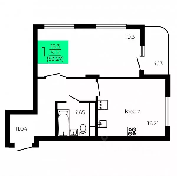 1-к кв. Воронежская область, Воронеж Оникс жилой комплекс (53.27 м) - Фото 1