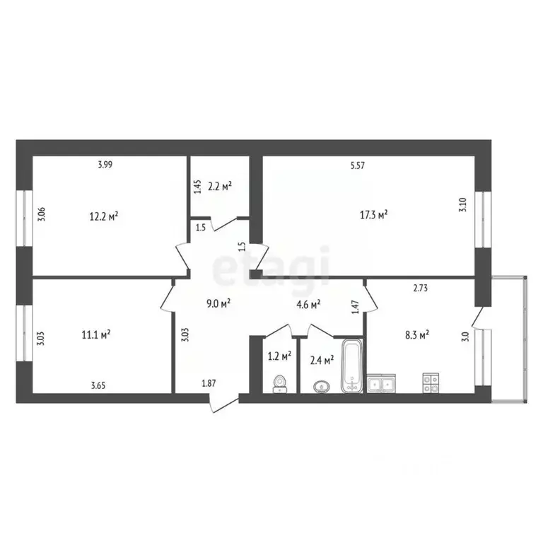 3-к кв. Саха (Якутия), Якутск Ленская ул., 18 (69.1 м) - Фото 1