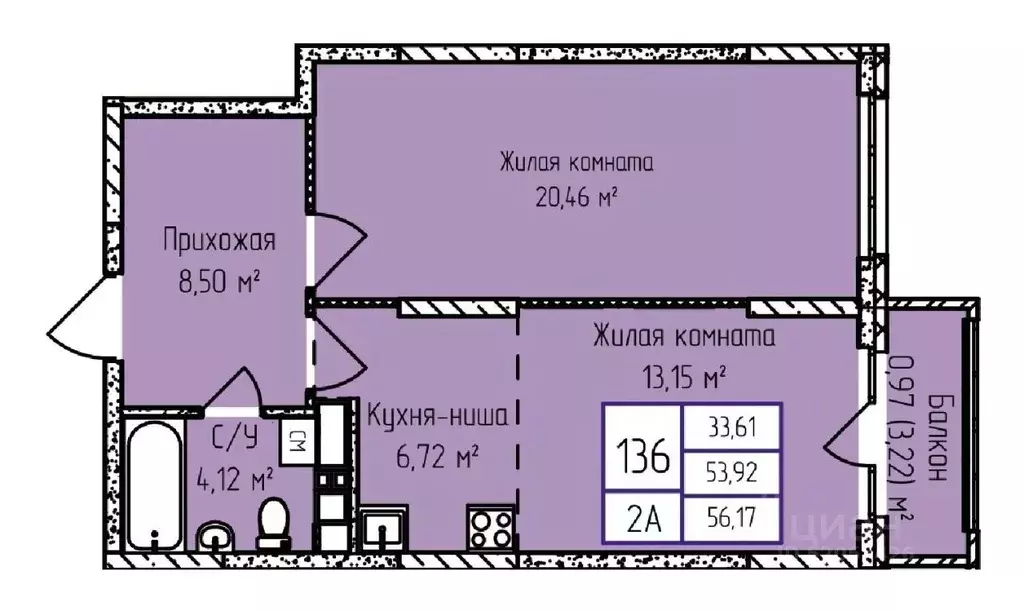 2-к кв. Удмуртия, Ижевск ул. Героя России Ильфата Закирова, 20А (56.33 ... - Фото 0