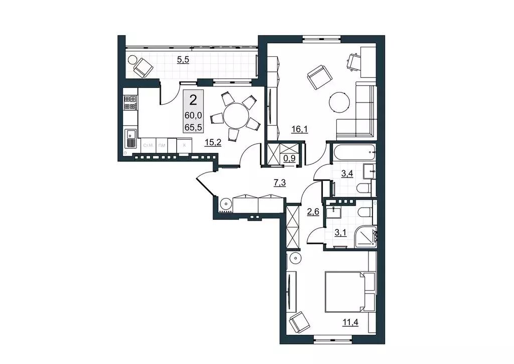 2-комнатная квартира: Саратов, улица имени Евгения Долгина, 6 (60 м) - Фото 1
