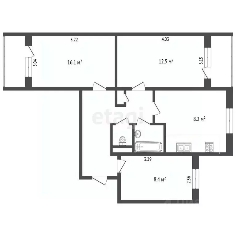 3-к кв. Белгородская область, Белгород просп. Ватутина, 18 (60.0 м) - Фото 2