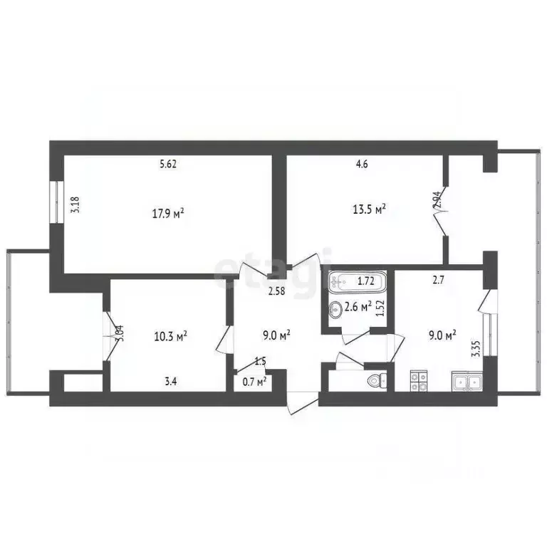3-к кв. Крым, Бахчисарай ул. Фрунзе, 50 (64.4 м) - Фото 2