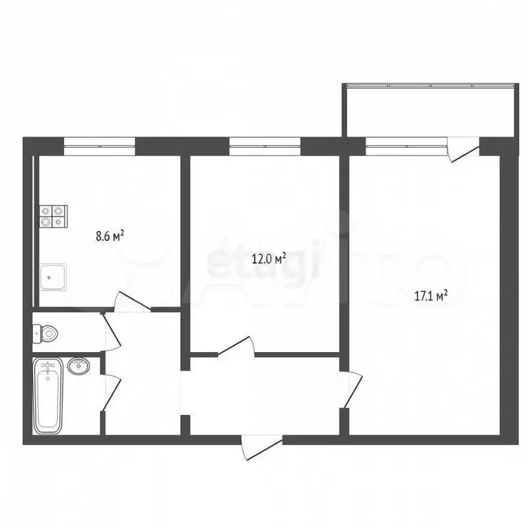 2-к. квартира, 49,4 м, 7/9 эт. - Фото 0
