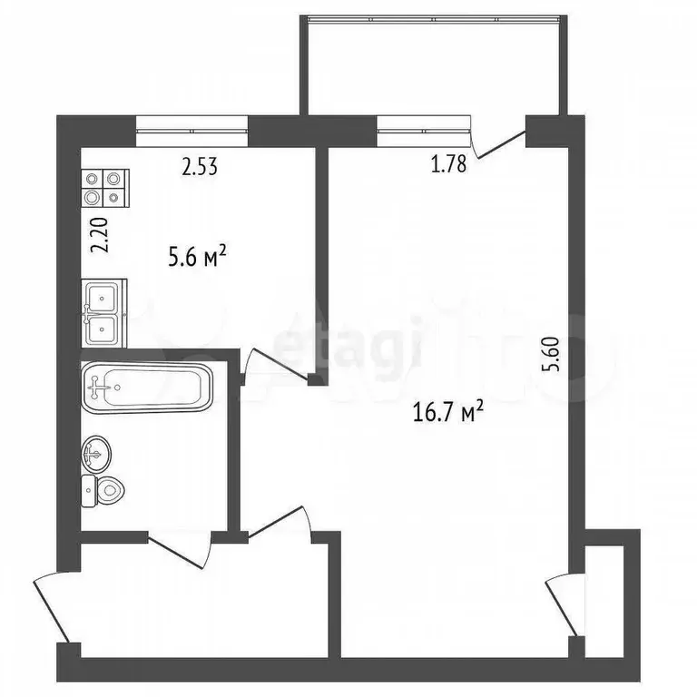1-к. квартира, 30 м, 5/5 эт. - Фото 0