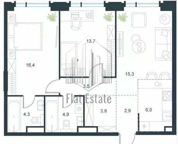 3-к кв. Москва Профсоюзная ул., 2/22 (70.8 м) - Фото 2