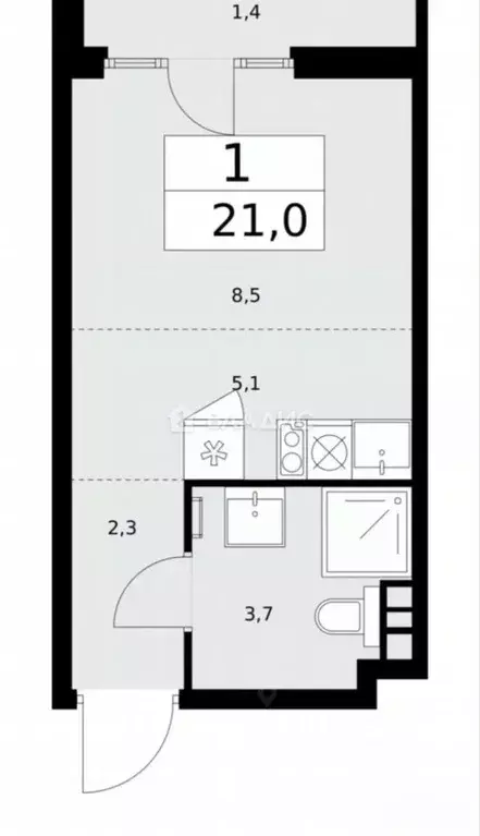 Студия Москва Деснаречье жилой комплекс, 3к5 (21.0 м) - Фото 2