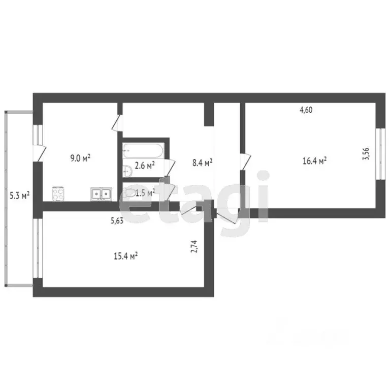 2-к кв. Крым, Сакский район, Новофедоровка пгт ул. Героев (55.4 м) - Фото 2