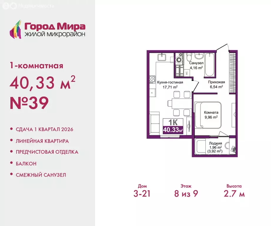 1-комнатная квартира: Симферополь, улица Батурина, 177к3 (40.33 м) - Фото 1