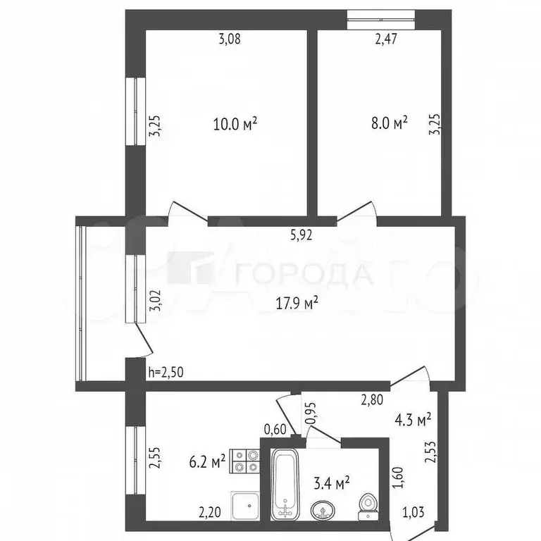 3-к. квартира, 49,8 м, 5/5 эт. - Фото 1