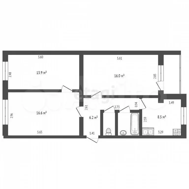 3-к. квартира, 66 м, 4/5 эт. - Фото 0