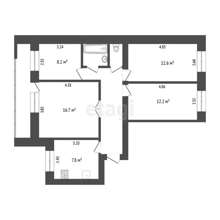 4-комнатная квартира: Тюмень, Сосьвинская улица, 47 (70.9 м) - Фото 1
