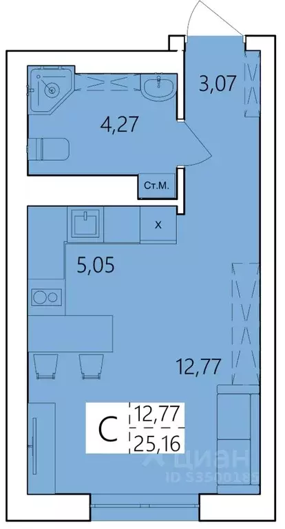 Студия Башкортостан, Уфа ул. Пожарского, 237 (25.16 м) - Фото 1