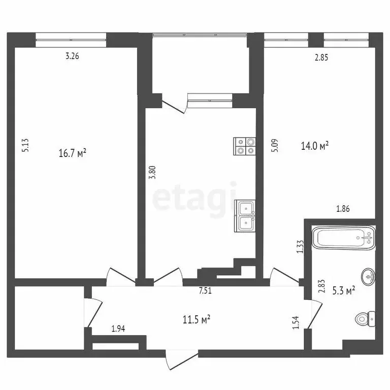2-комнатная квартира: Тюмень, улица 50 лет Октября, 57Б (56.4 м) - Фото 1