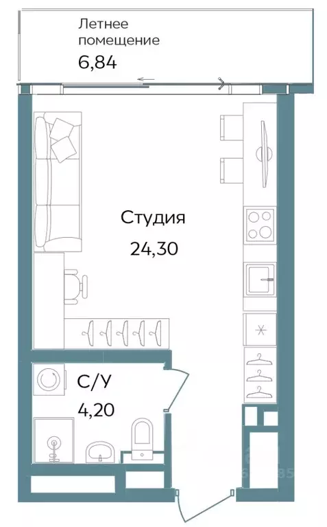 Студия Крым, Саки ул. Морская (35.34 м) - Фото 0