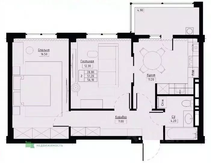 2-к кв. Ставропольский край, Ставрополь Полевая ул., 178стр1 (56.1 м) - Фото 1