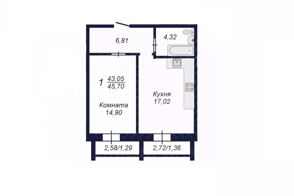 1-к кв. Челябинская область, Челябинск Заручейный кв-л,  (45.7 м) - Фото 1