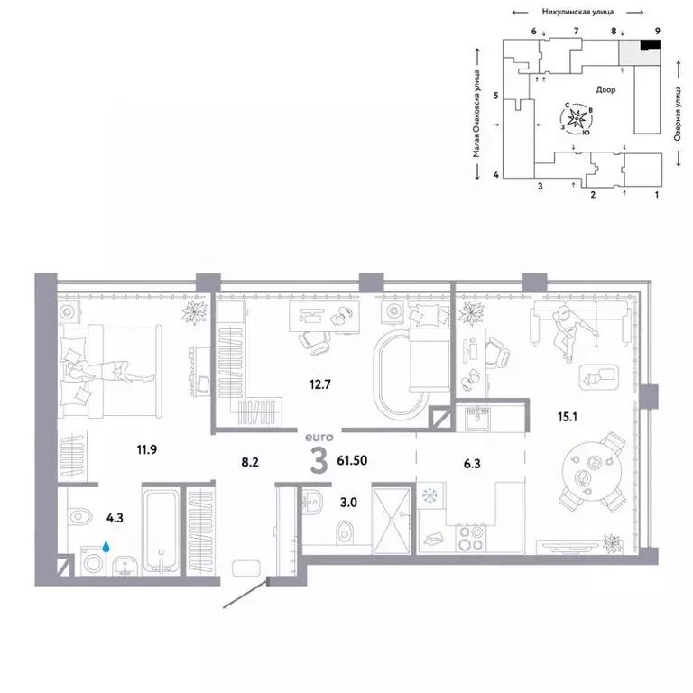 3-к кв. Москва Озерная ул., 42С7 (61.5 м) - Фото 0