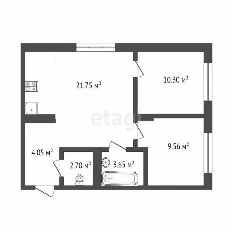 2-комнатная квартира: Тюмень, Стройотрядовская улица, 16 (50.7 м) - Фото 1