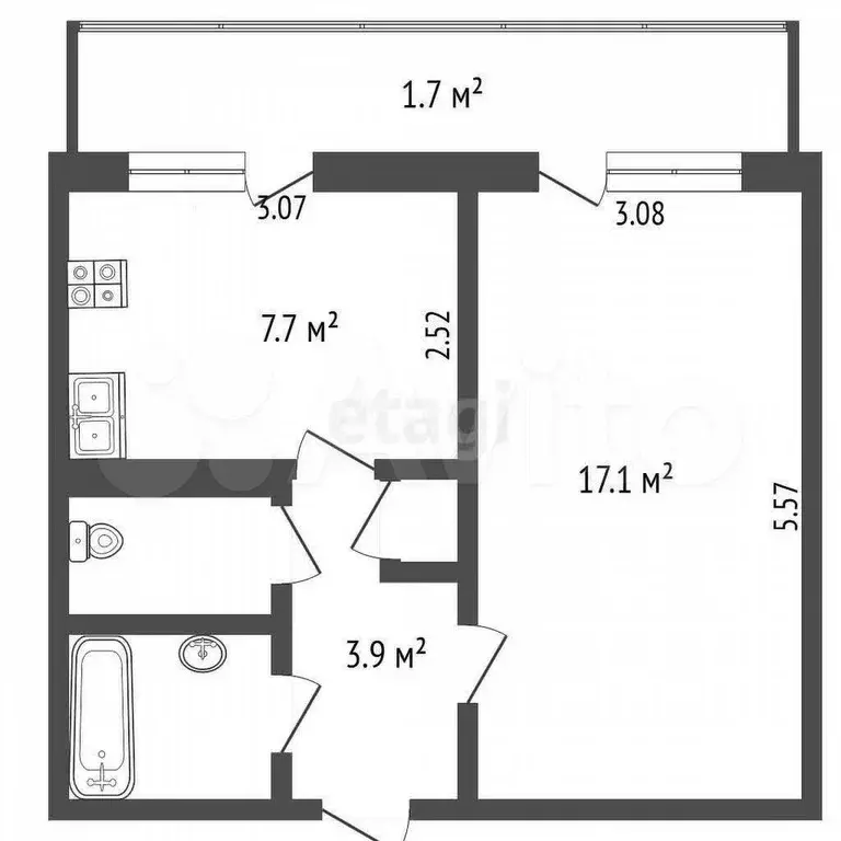 1-к. квартира, 32,8 м, 4/5 эт. - Фото 0